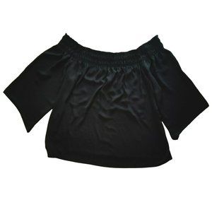 Loft Size M Black Contrasting Sheer Peasant Blouse Off Shoulder Flared Sleeves